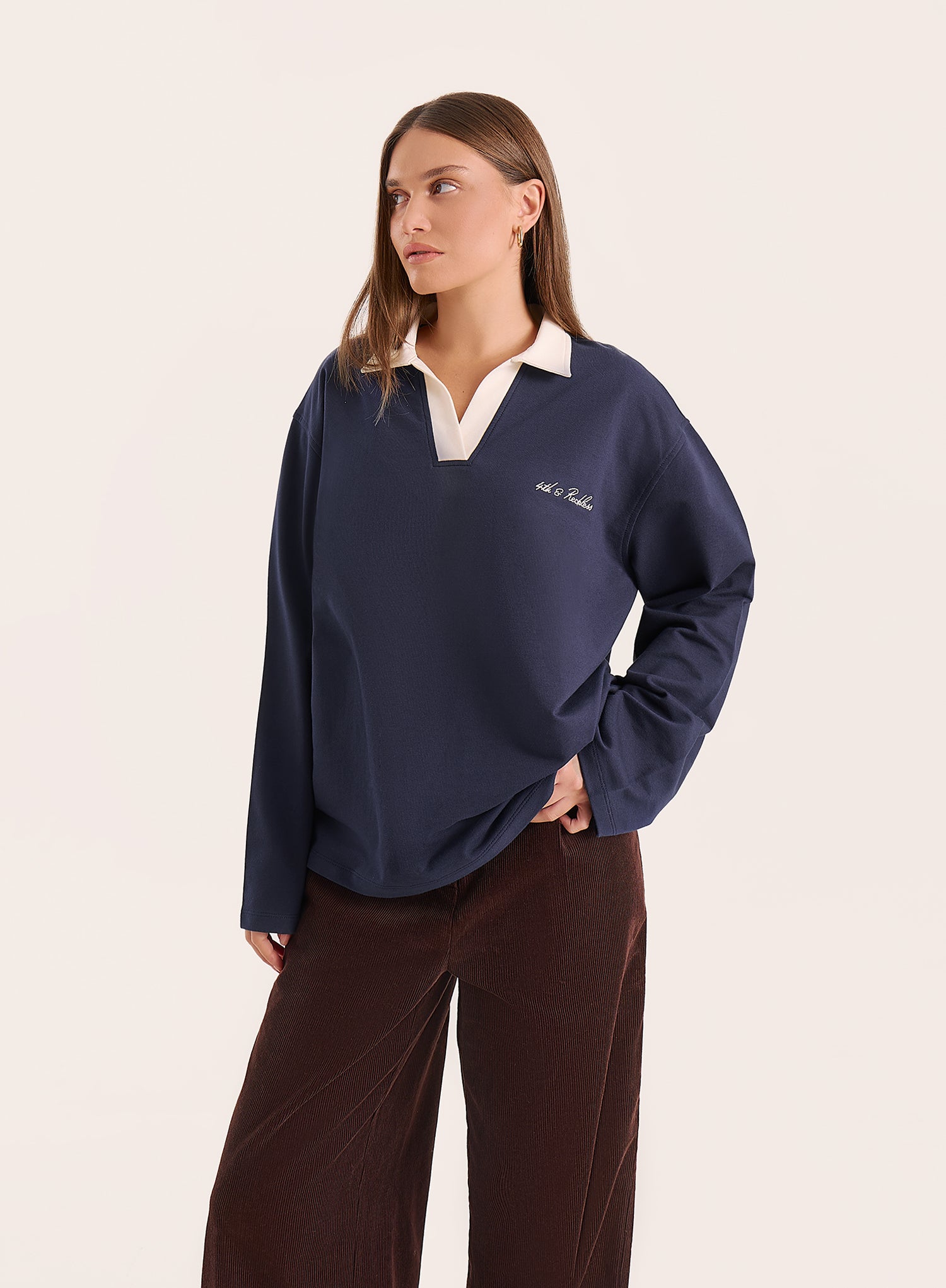 Navy Branded Contrast Collar Rugby Shirt